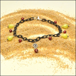 Black Anklet with Vintage Moonglow Lemon Drops and Cranberry Pearls
