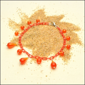 Lightweight Tomato Red Anklet with Moonglow Fireball Teardrops