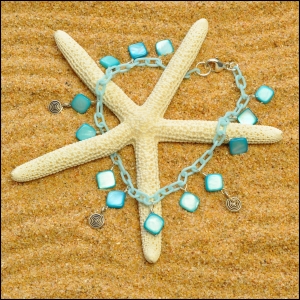 Light Blue Anklet with Mother of Pearl