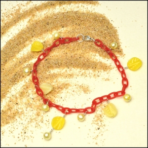 Red Anklet with Lemon Pearls and Leaves