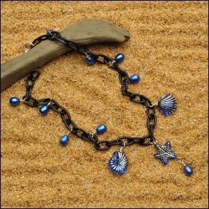 Black Anklet with Pearls & Sea Life