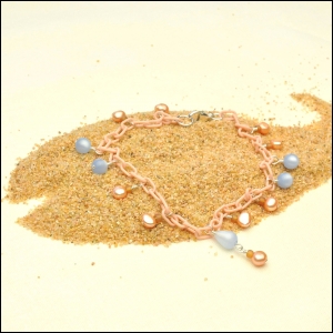 Peach Anklet with Pearls & Blue Moonglow