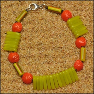 Vintage Orange Seashells and Chartreuse Flags Bracelet