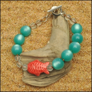 Aqua with Red Peruvian Fish Bracelet