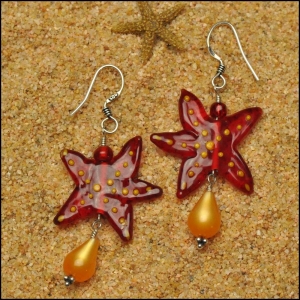 Red Starfish with Teardrop Earrings