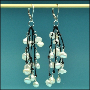 White Pearls on Black Earrings