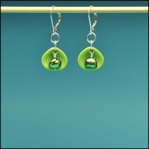 Vintage Glass Shell with Green Pearl Earrings