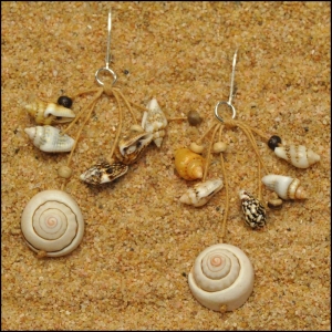 Nautilus Spiral Shell with Seashells and Coconut Earrings